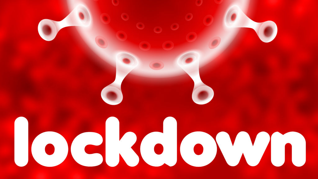 FreeFree image download: Coronavirus, white, red, labeled lockdown, #000110