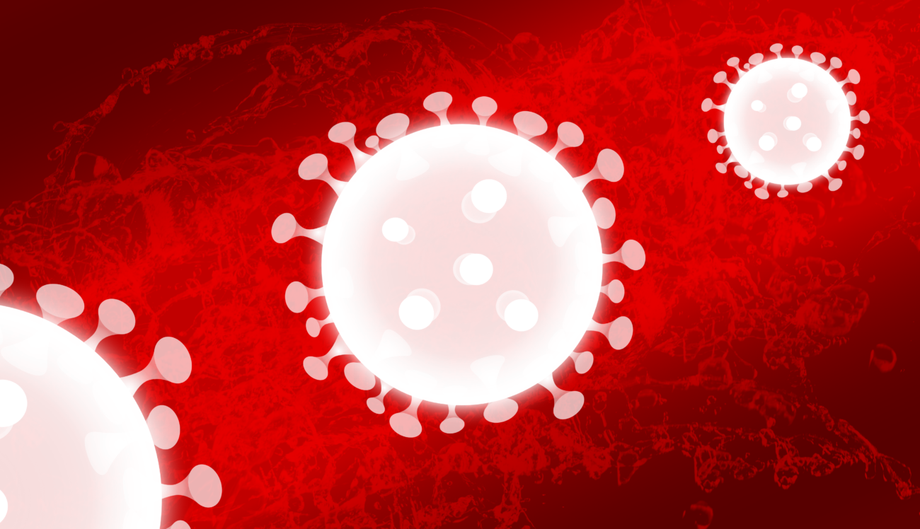 Gratis Download von iXimus.de: Coronavirus weiß, Hintergrund rot, Symbol, Corona, Virus, Covid-19, Sars-Cov-2, #000213