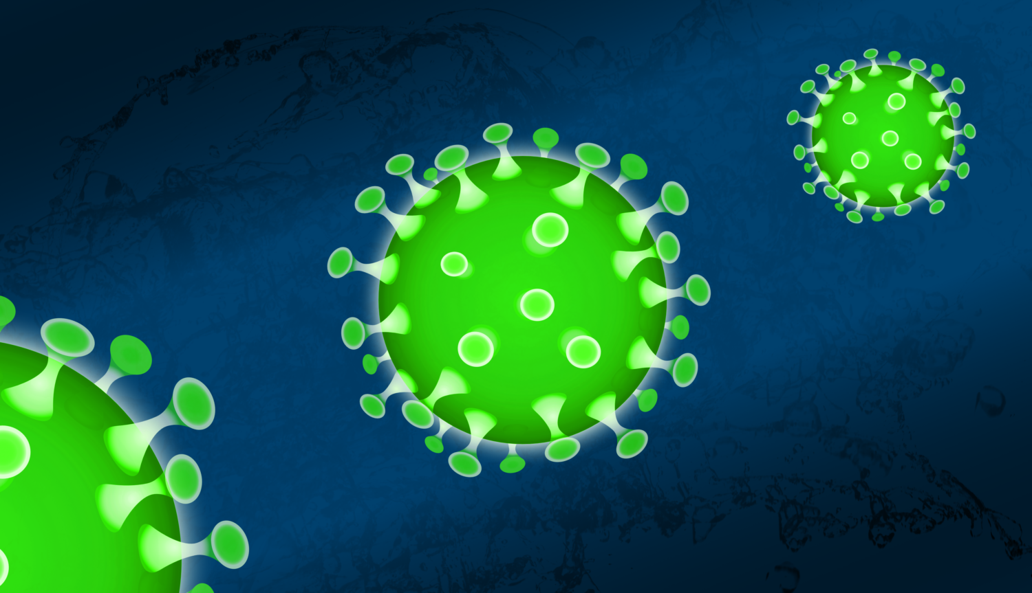 Gratis Download von iXimus.de: Coronavirus grün, Hintergrund blau, Symbol, Corona, Virus, Covid-19, Sars-Cov-2, #000215